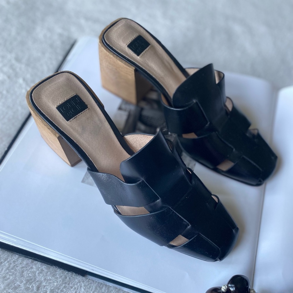 Louise et Cie Nakita Block Heel Fisherman Mule - Black Leather 7.5M - Picture 3 of 14